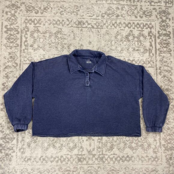 Aerie Shirt Pullover Women's Blue Button Oversized Slouchy Sweater Size Medium - Picture 1 of 5